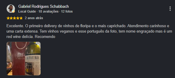 Avaliação 5 estrelas de cliente Vinho na Ilha