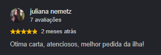 Avaliação 5 estrelas de cliente Vinho na Ilha